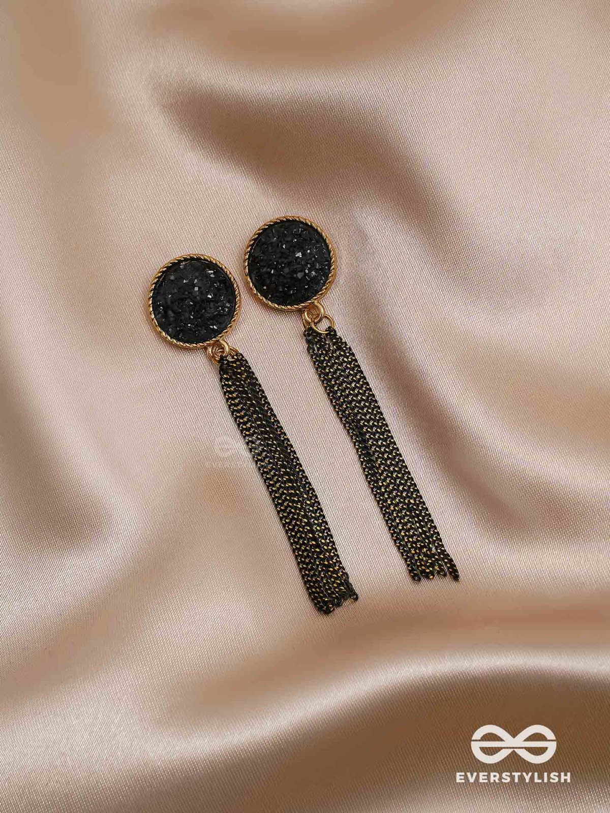 The Midnight Haze - Statement Golden & Black Earrings 