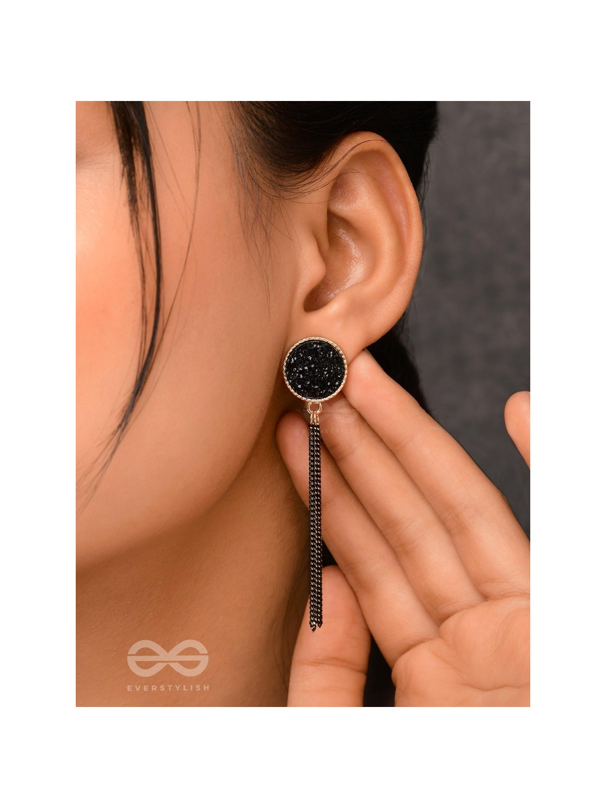 The Midnight Haze - Statement Golden & Black Earrings 