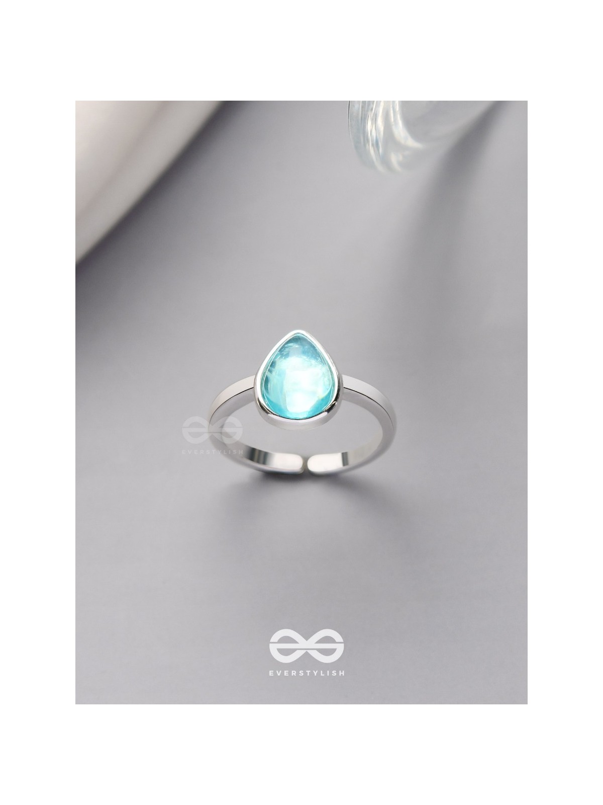Sky Shower Droplet - Blue Enamelled Ring 