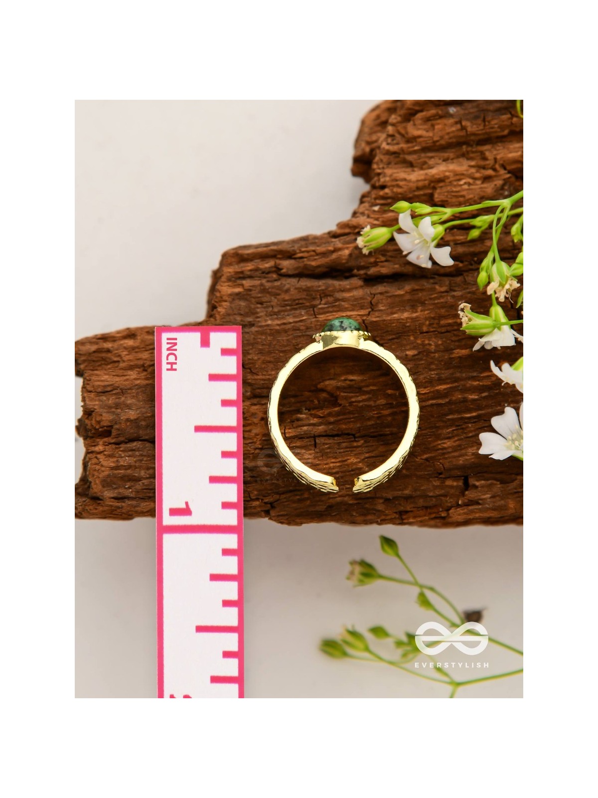 Gilded Matcha Elegance - Golden Beaded Ring (Adjustable)