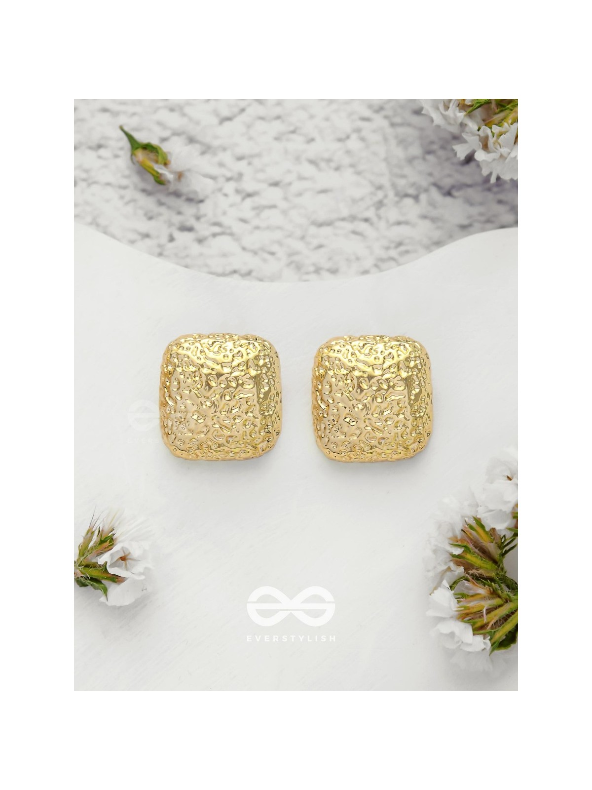 The Mosaic Squares - Golden Stud Earrings