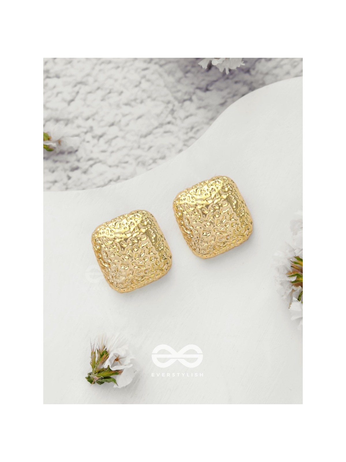 The Mosaic Squares - Golden Stud Earrings