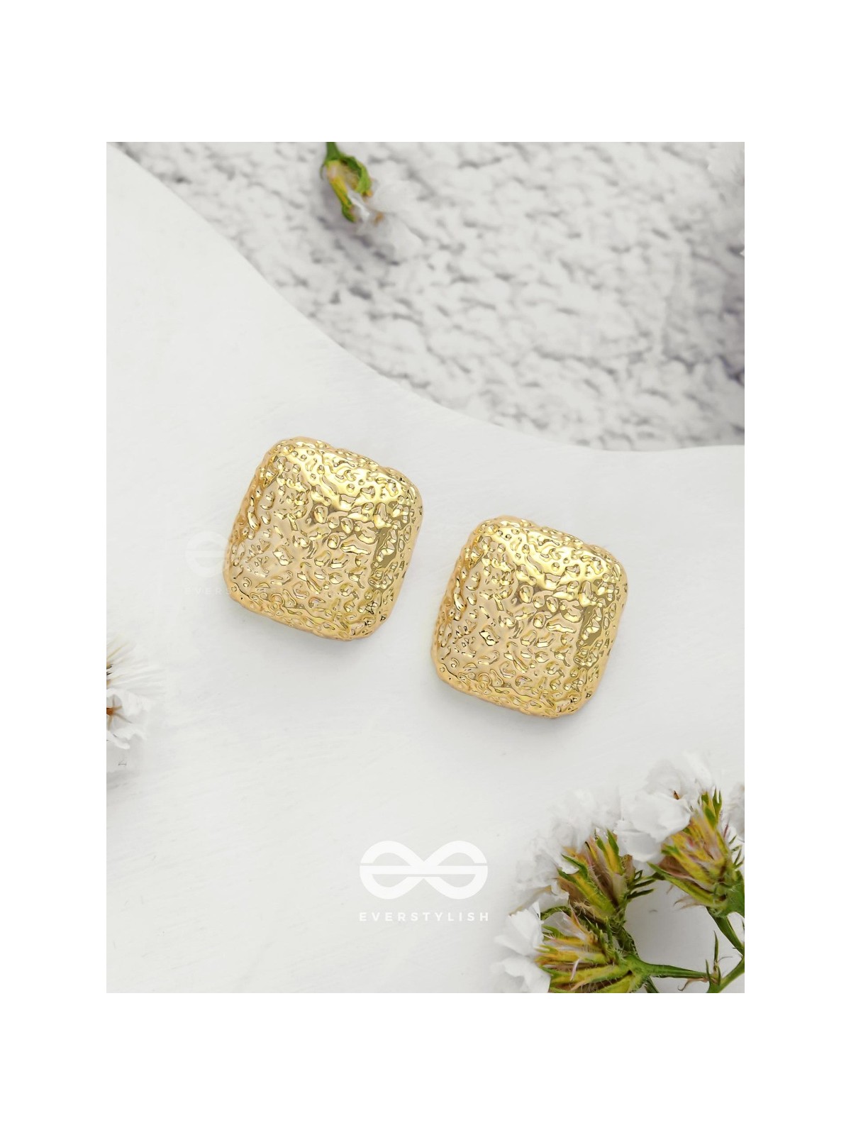 The Mosaic Squares - Golden Stud Earrings