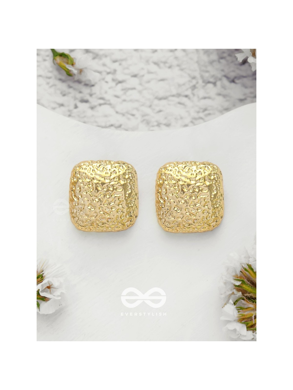 The Mosaic Squares - Golden Stud Earrings