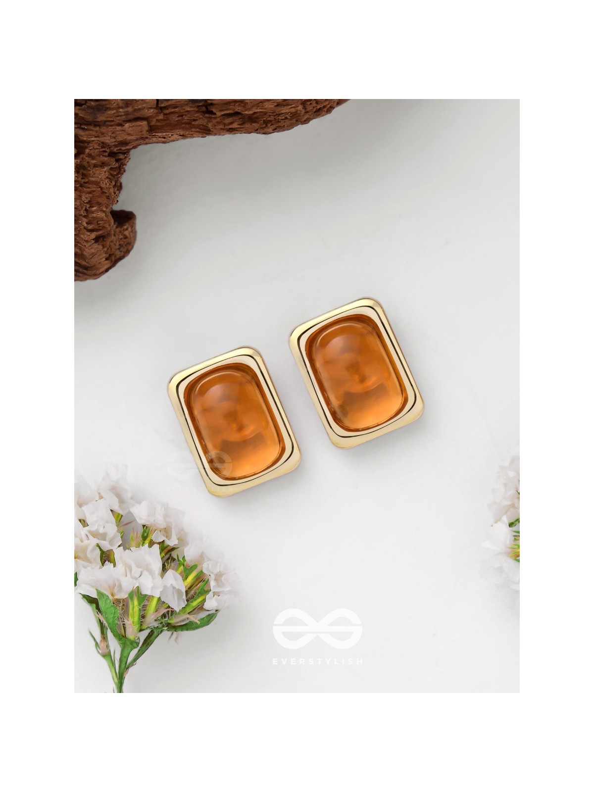 Sunlit Amber - Golden Stud Earrings 