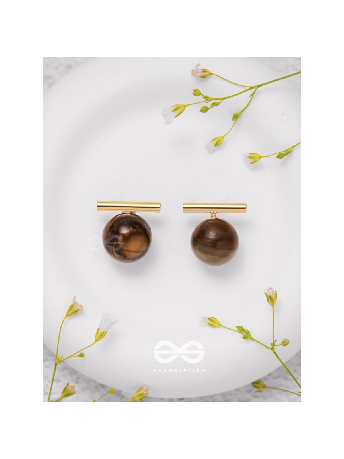 Spinning Coffee - Golden Stud Earrings