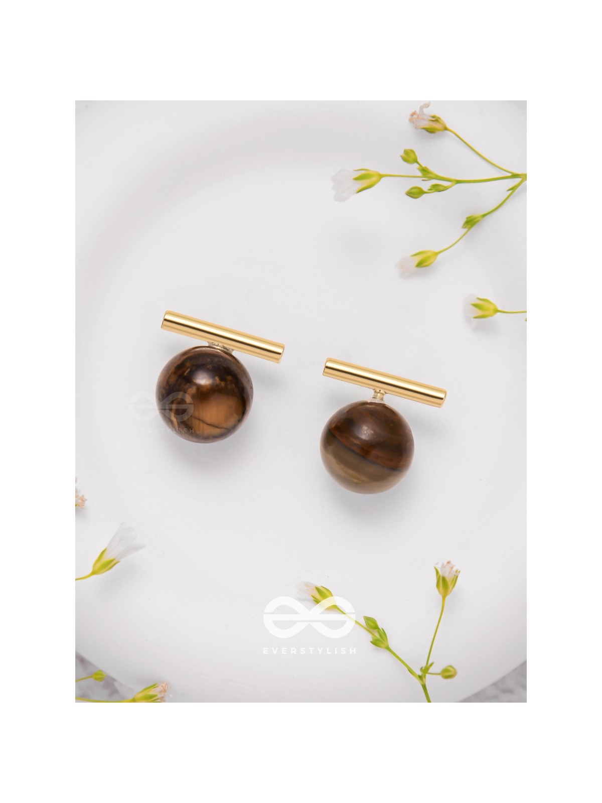 Spinning Coffee - Golden Stud Earrings