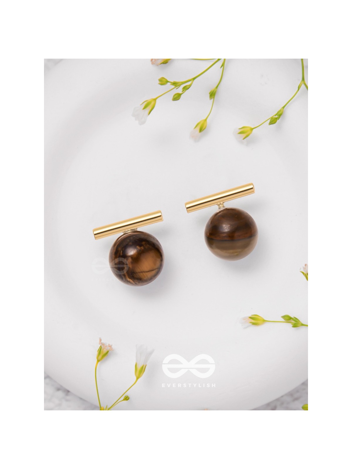 Spinning Coffee - Golden Stud Earrings