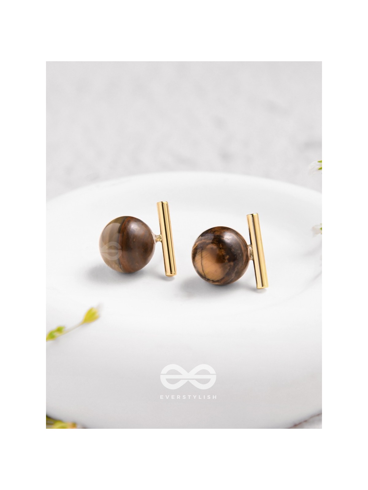 Spinning Coffee - Golden Stud Earrings