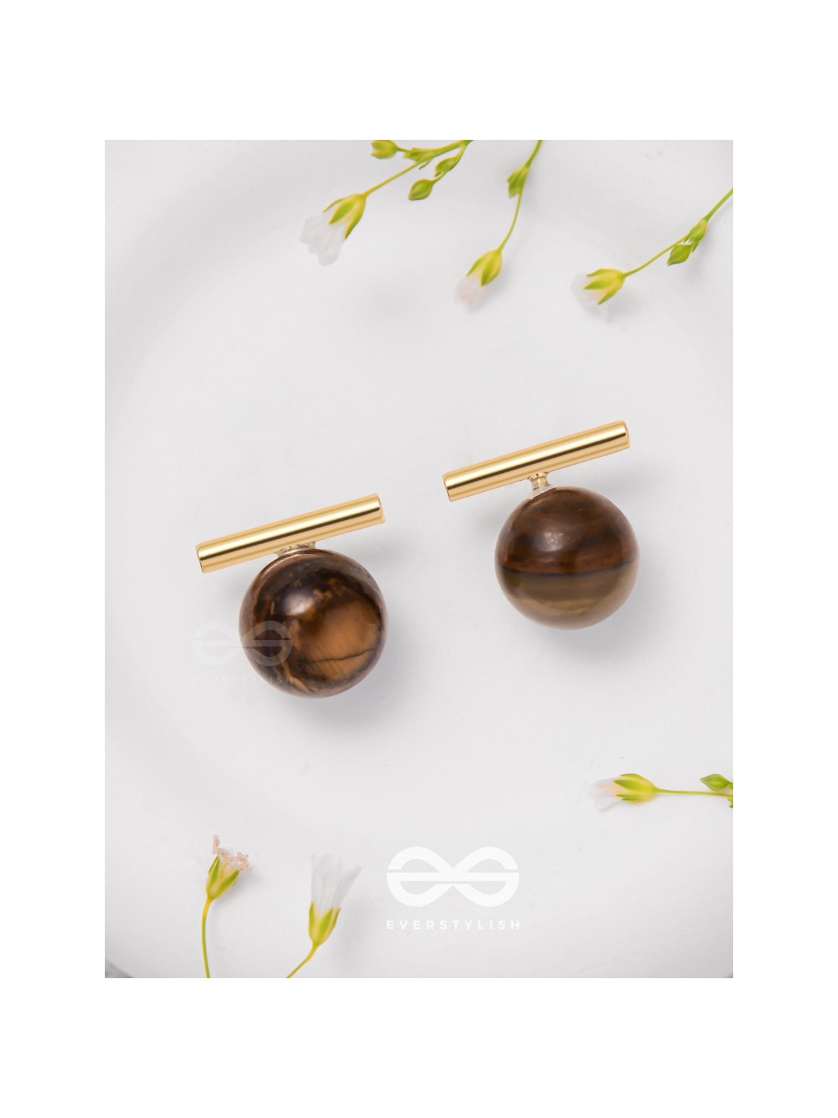 Spinning Coffee - Golden Stud Earrings