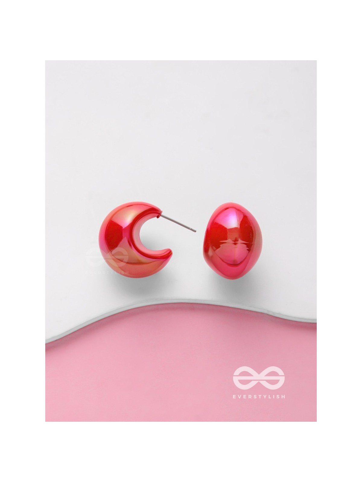 Groovy Arcs - Holographic Acrylic Earrings (Red)