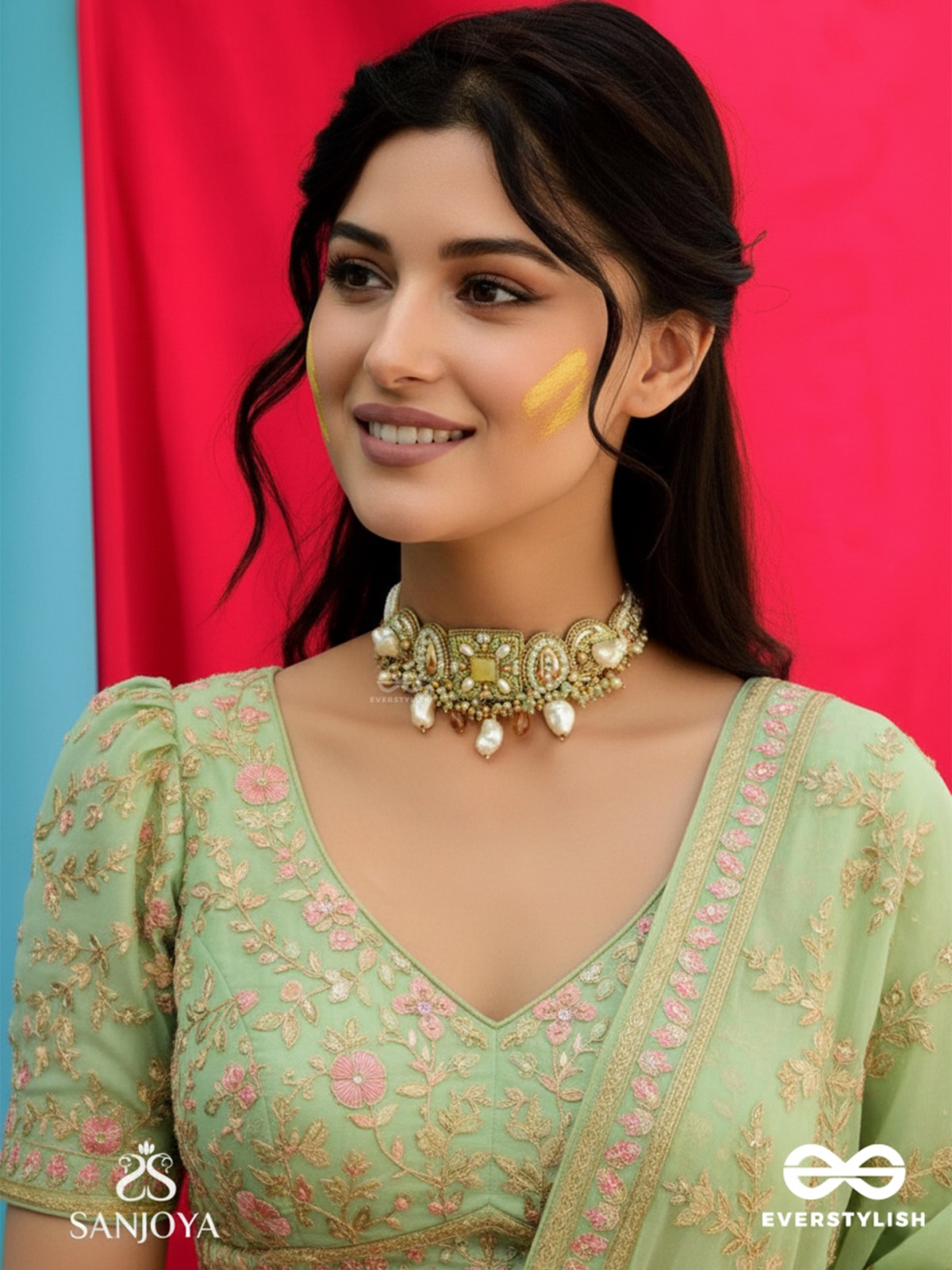 Himahati- The First Snow- Shells, Beads And Glass Drops Hand Embroidered Choker Neckpiece