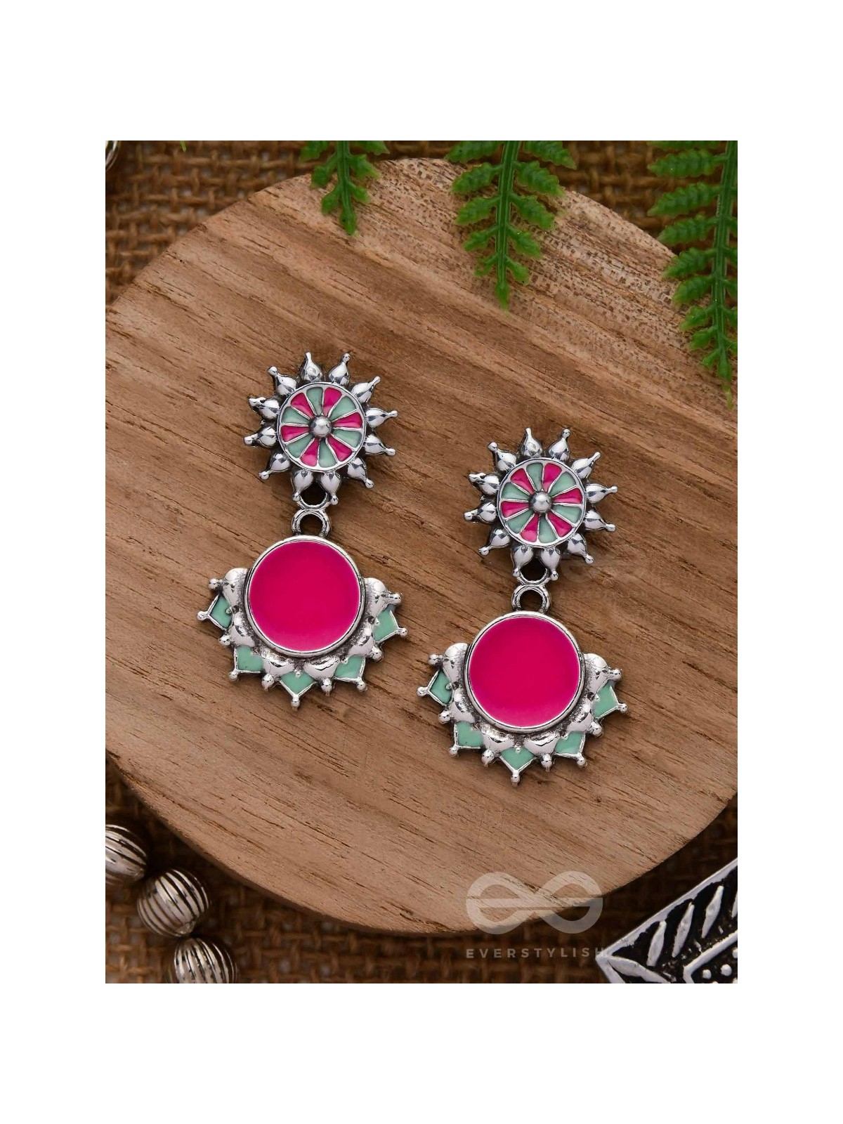 The Rosy Reefs - Statement  Enamelled Oxidised Ear Jackets