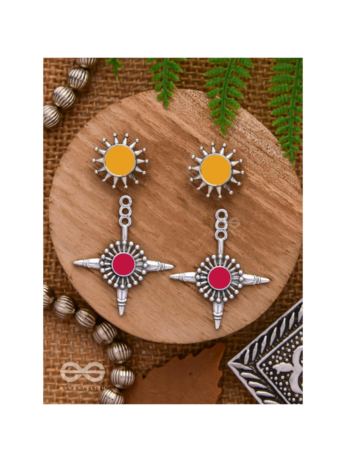 The Sunrise Petal - Statement Enamelled Oxidised Ear Jackets