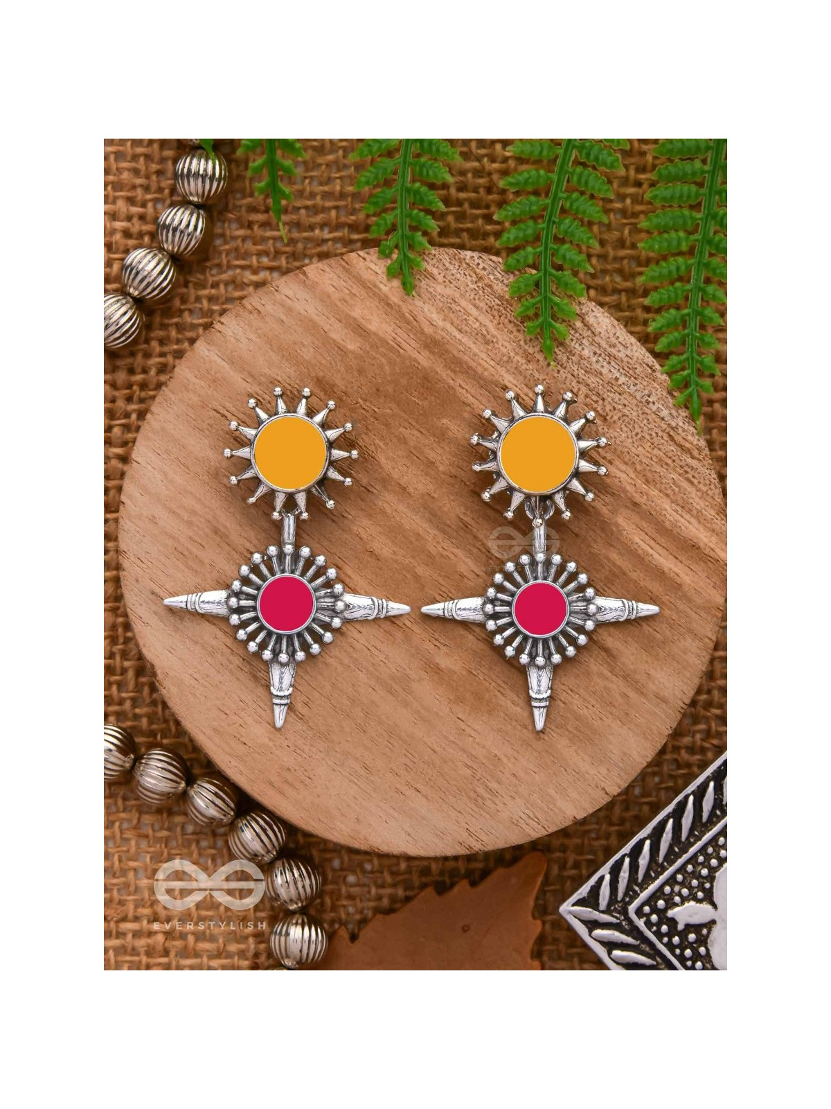 The Sunrise Petal - Statement Enamelled Oxidised Ear Jackets