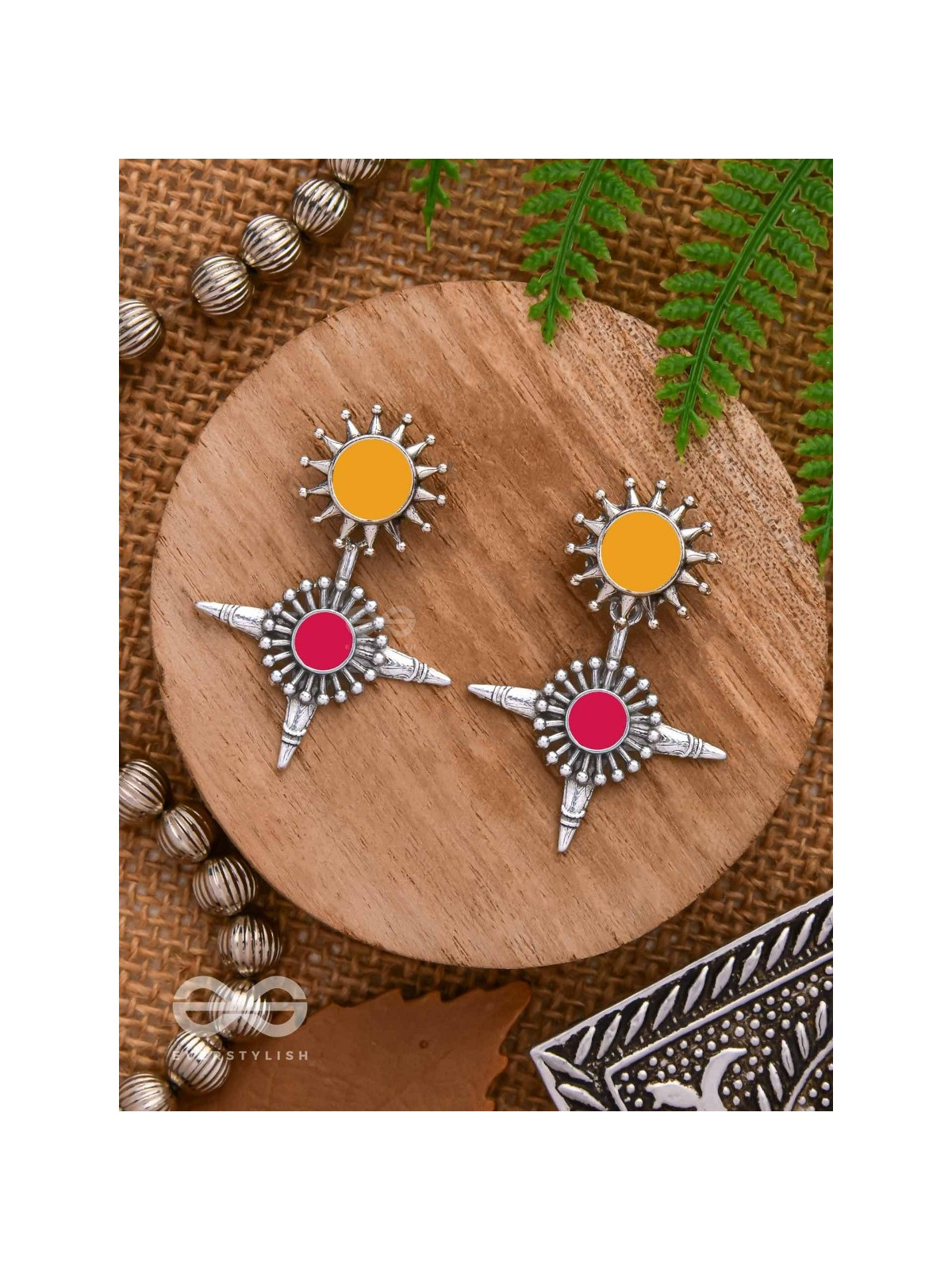 The Sunrise Petal - Statement Enamelled Oxidised Ear Jackets