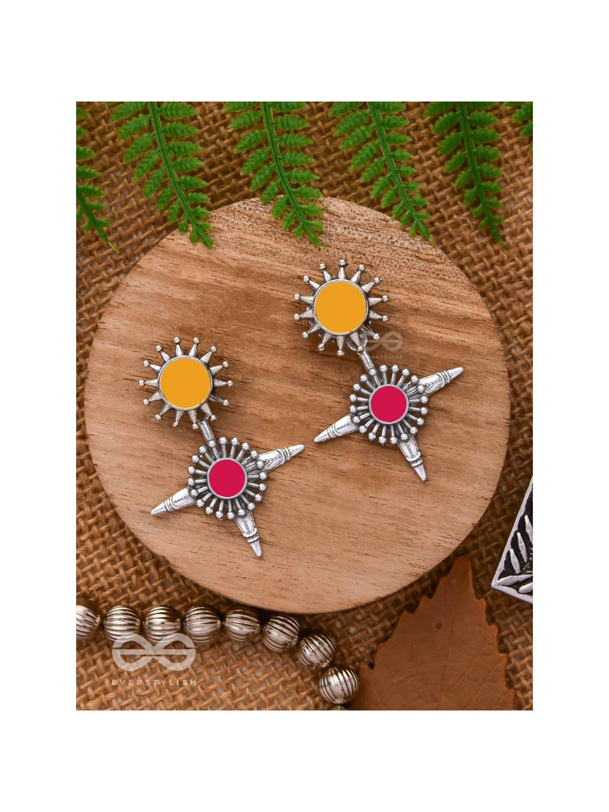 The Sunrise Petal - Statement Enamelled Oxidised Ear Jackets