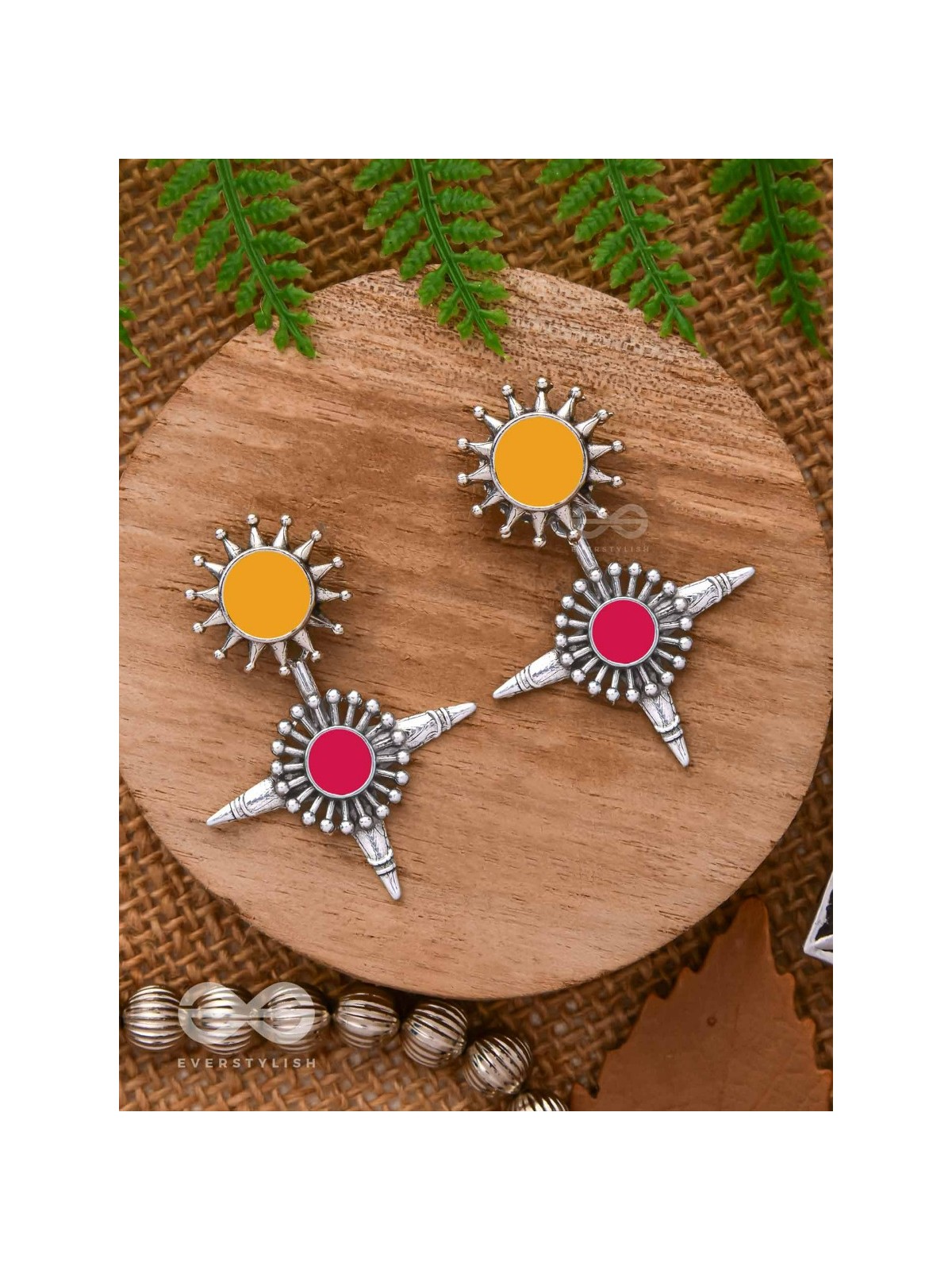 The Sunrise Petal - Statement Enamelled Oxidised Ear Jackets