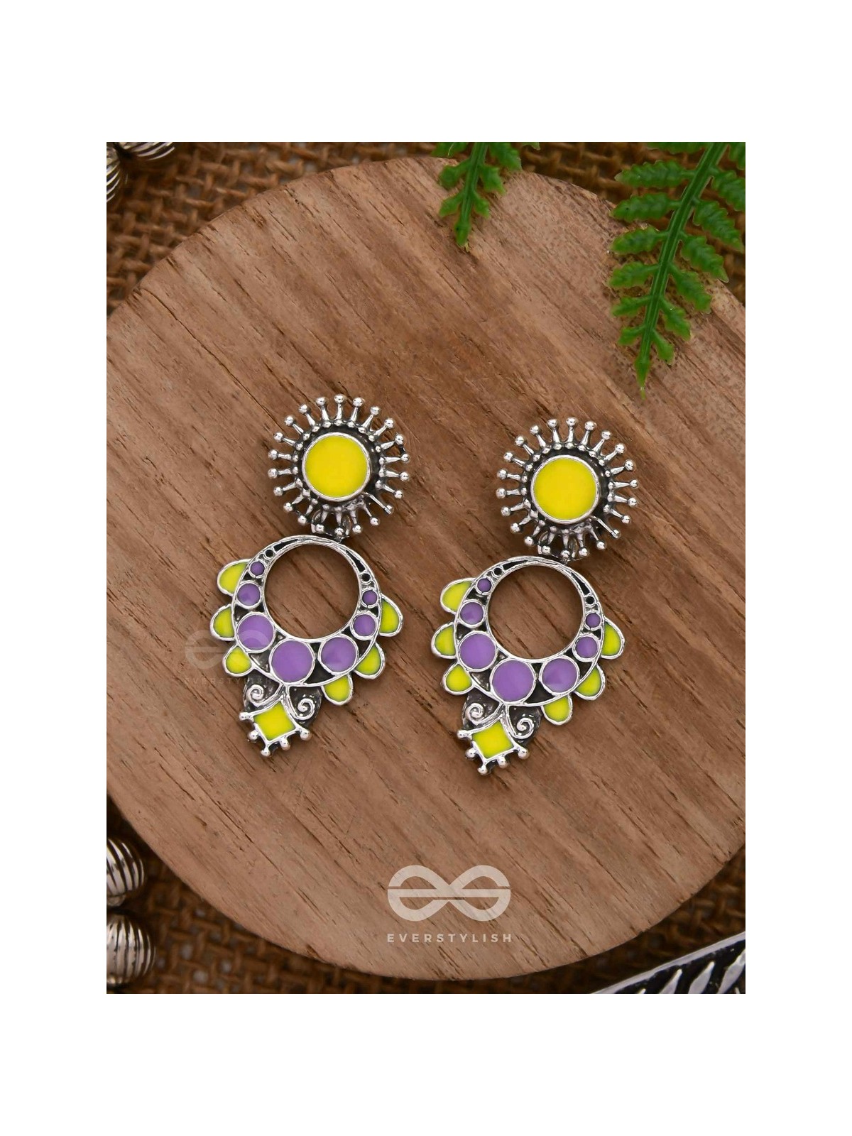 The Twilight Bloom - Statement Enamelled Oxidised Ear Jackets