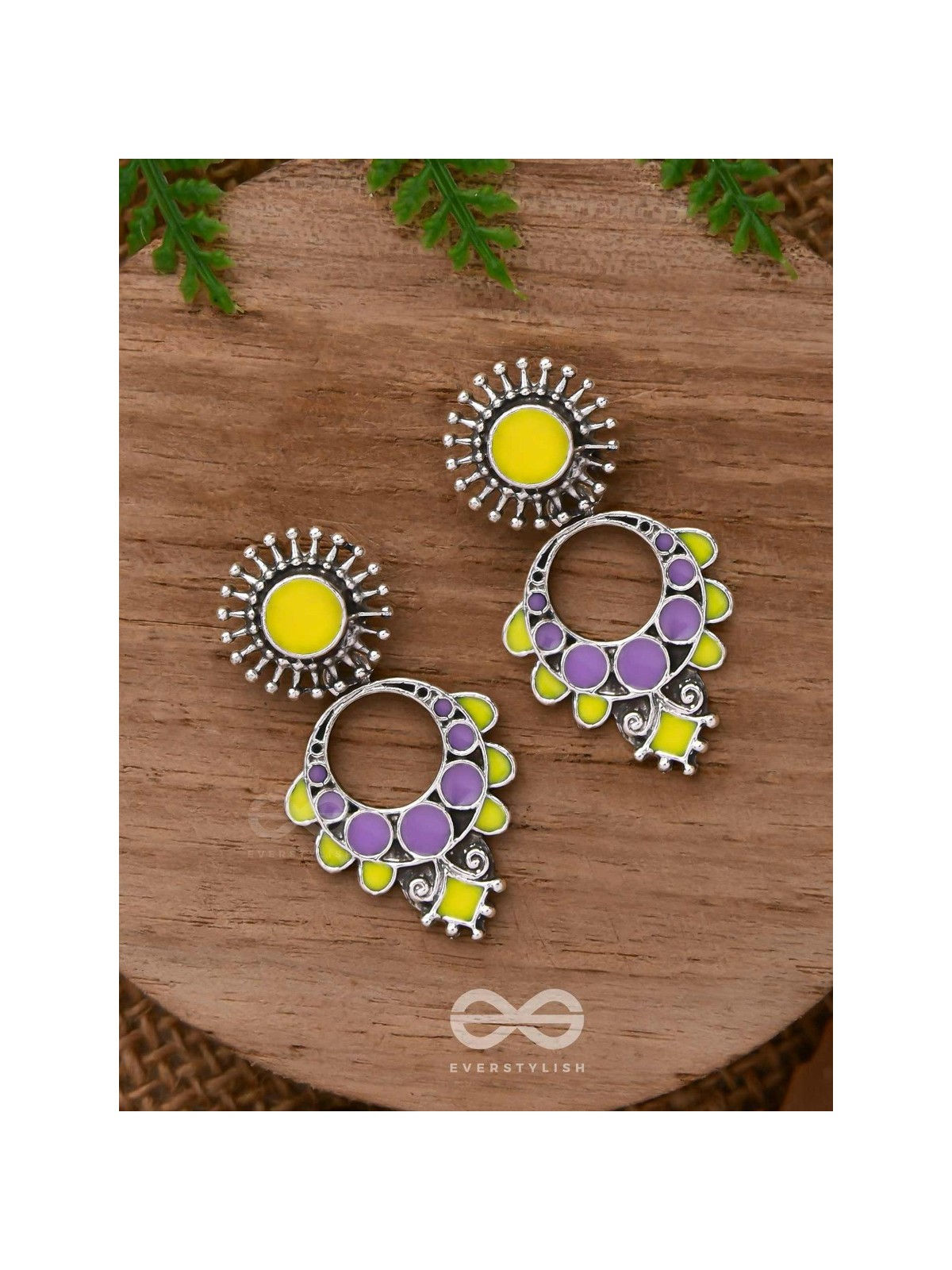 The Twilight Bloom - Statement Enamelled Oxidised Ear Jackets