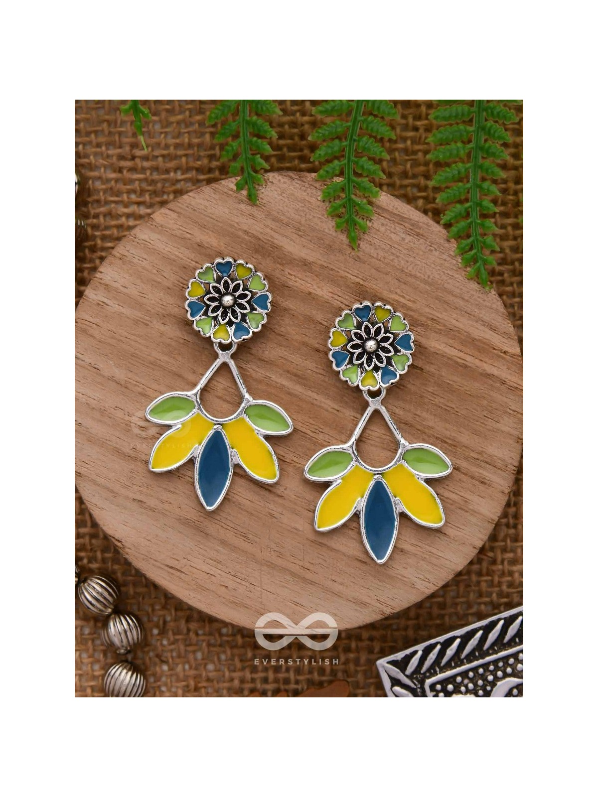 Sunlit Meadows - Statement Enamelled Oxidised Ear Jackets