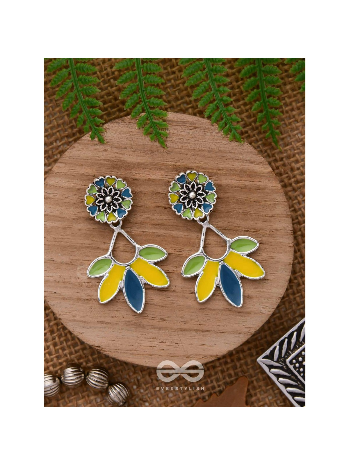 Sunlit Meadows - Statement Enamelled Oxidised Ear Jackets