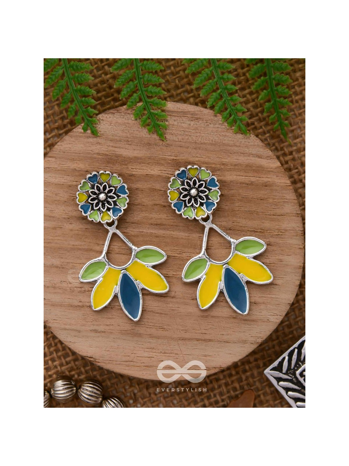 Sunlit Meadows - Statement Enamelled Oxidised Ear Jackets