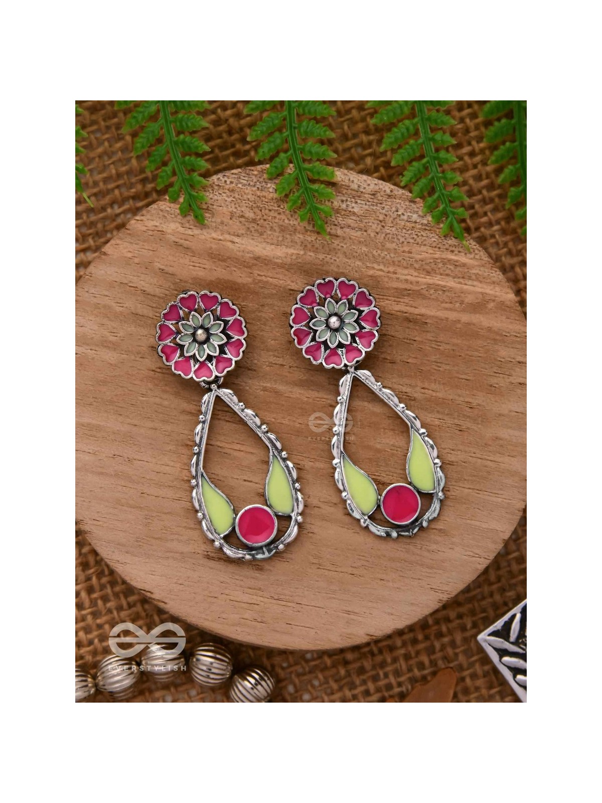 Enchanted Garden Wings - Statement Enamelled Oxidised Ear Jackets