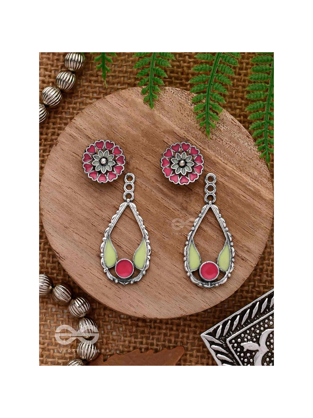 Enchanted Garden Wings - Statement Enamelled Oxidised Ear Jackets