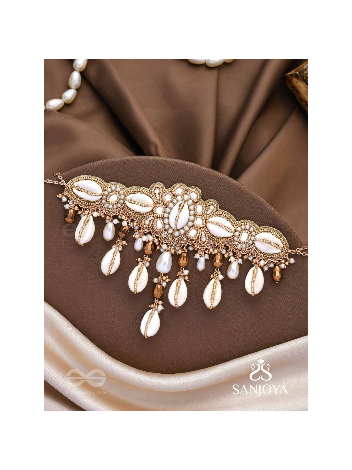 Lavana- The Coast Memoirs- Shells, Beads And Glass Drops Hand Embroidered Choker Neckpiece