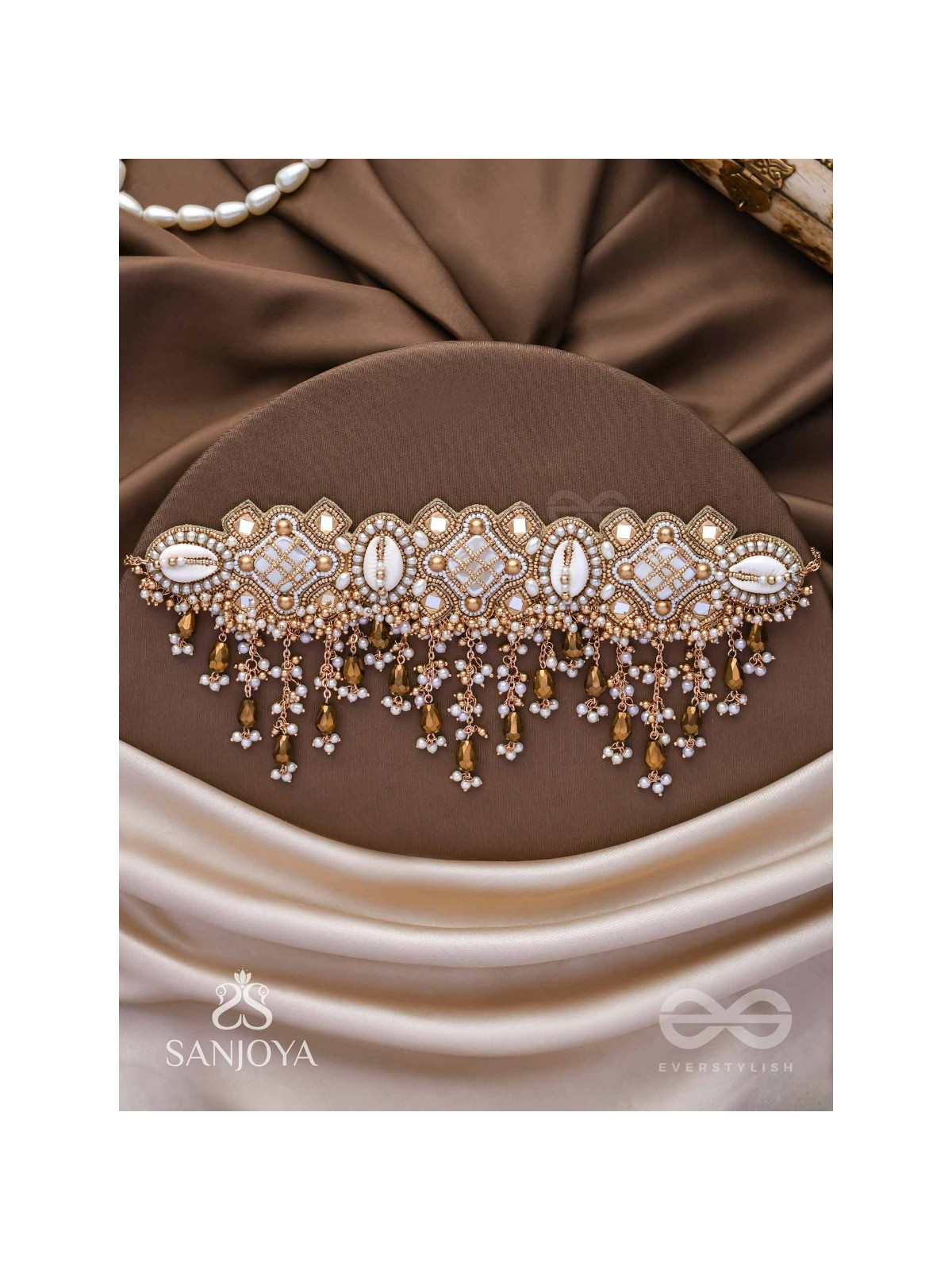 Bhadrashochi- The Shimmering Shower- Shells, Beads, Mirror And Glass Drops Hand Embroidered Choker Neckpiece