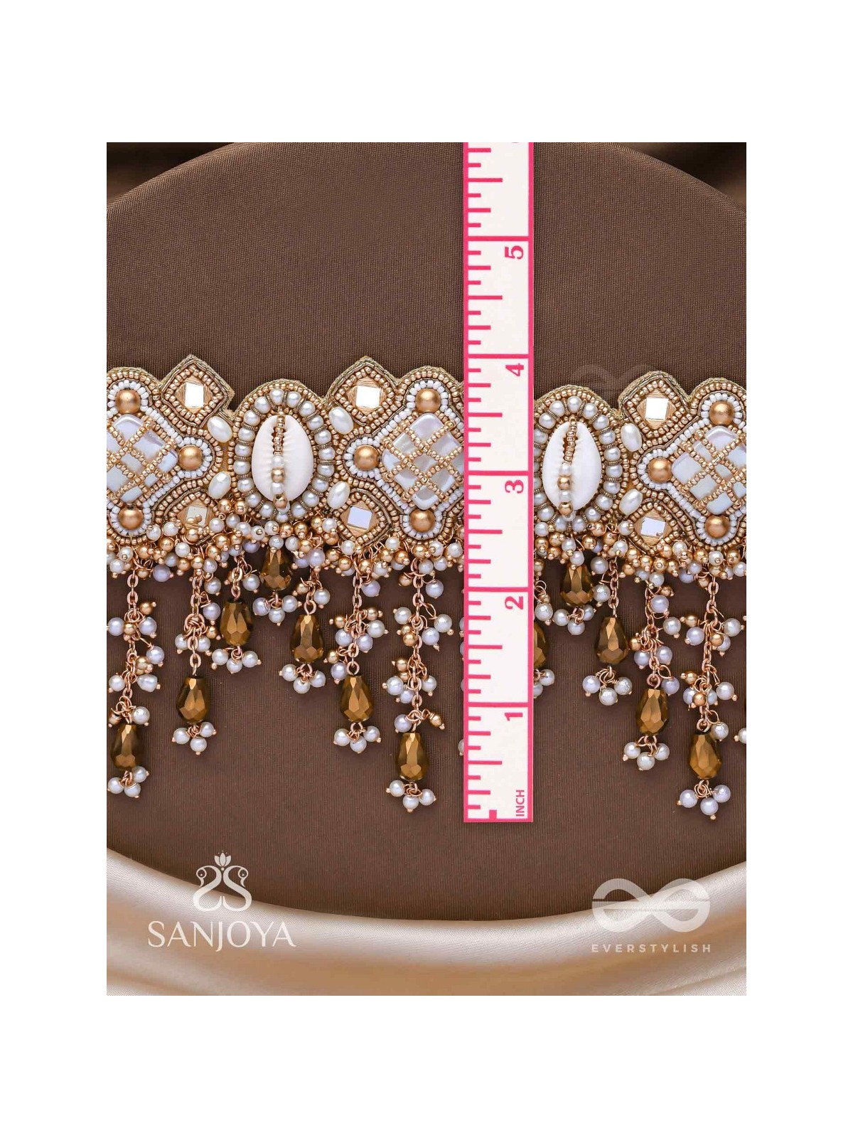 Bhadrashochi- The Shimmering Shower- Shells, Beads, Mirror And Glass Drops Hand Embroidered Choker Neckpiece