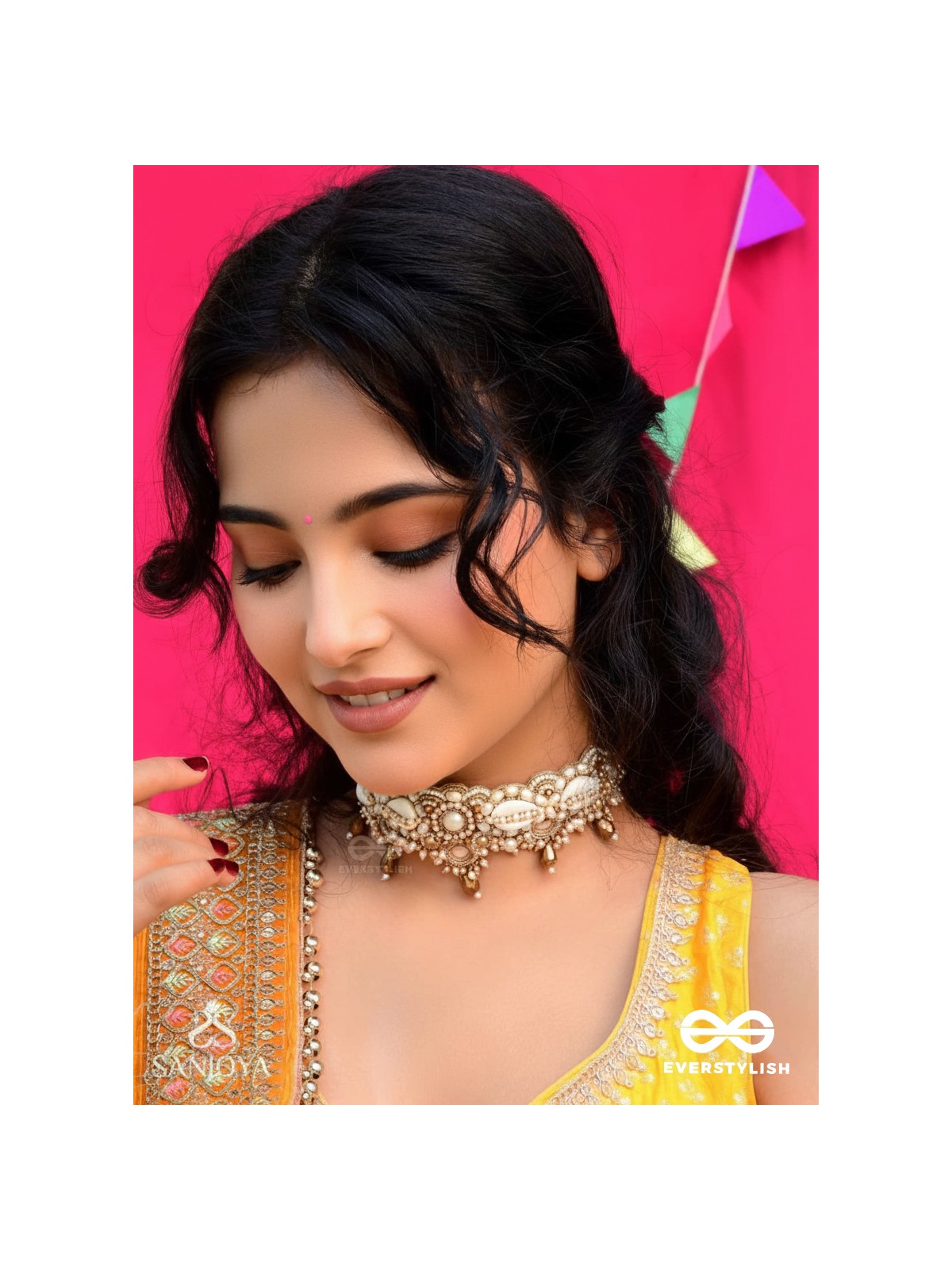 Alingana- The Chaste Embrace- Shells, Beads And Glass Drops Hand Embroidered Choker Neckpiece