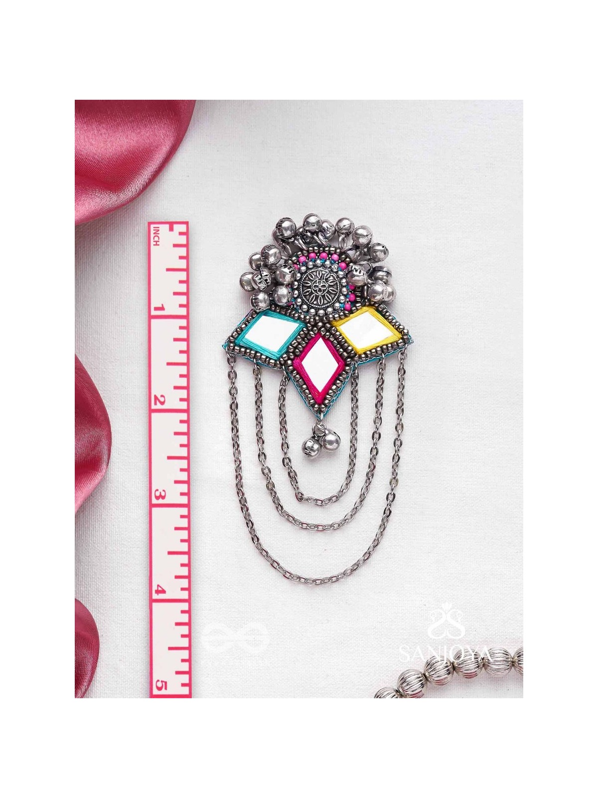 Taruna - The Vivid Landscapes - Mirrors, Resham And Beads Hand Embroidered Oxidised Earrings