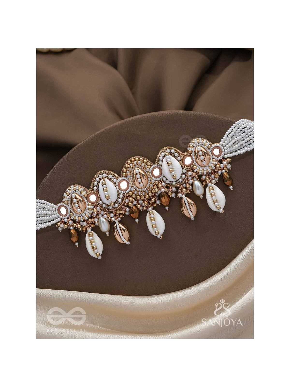 Velakula- The Coastline Stories- Shells, Beads, Pearl And Glass Drops Hand Embroidered Choker Neckpiece