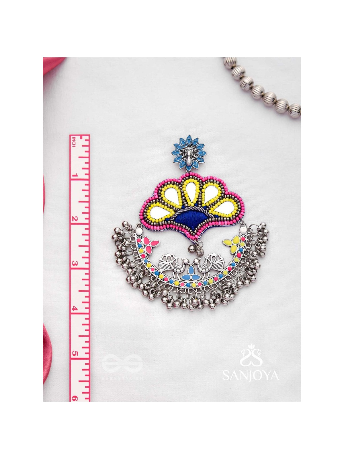 Sadhrit- The Peacock Romance- Resham And Beads Hand Embroidered Oxidised Earrings