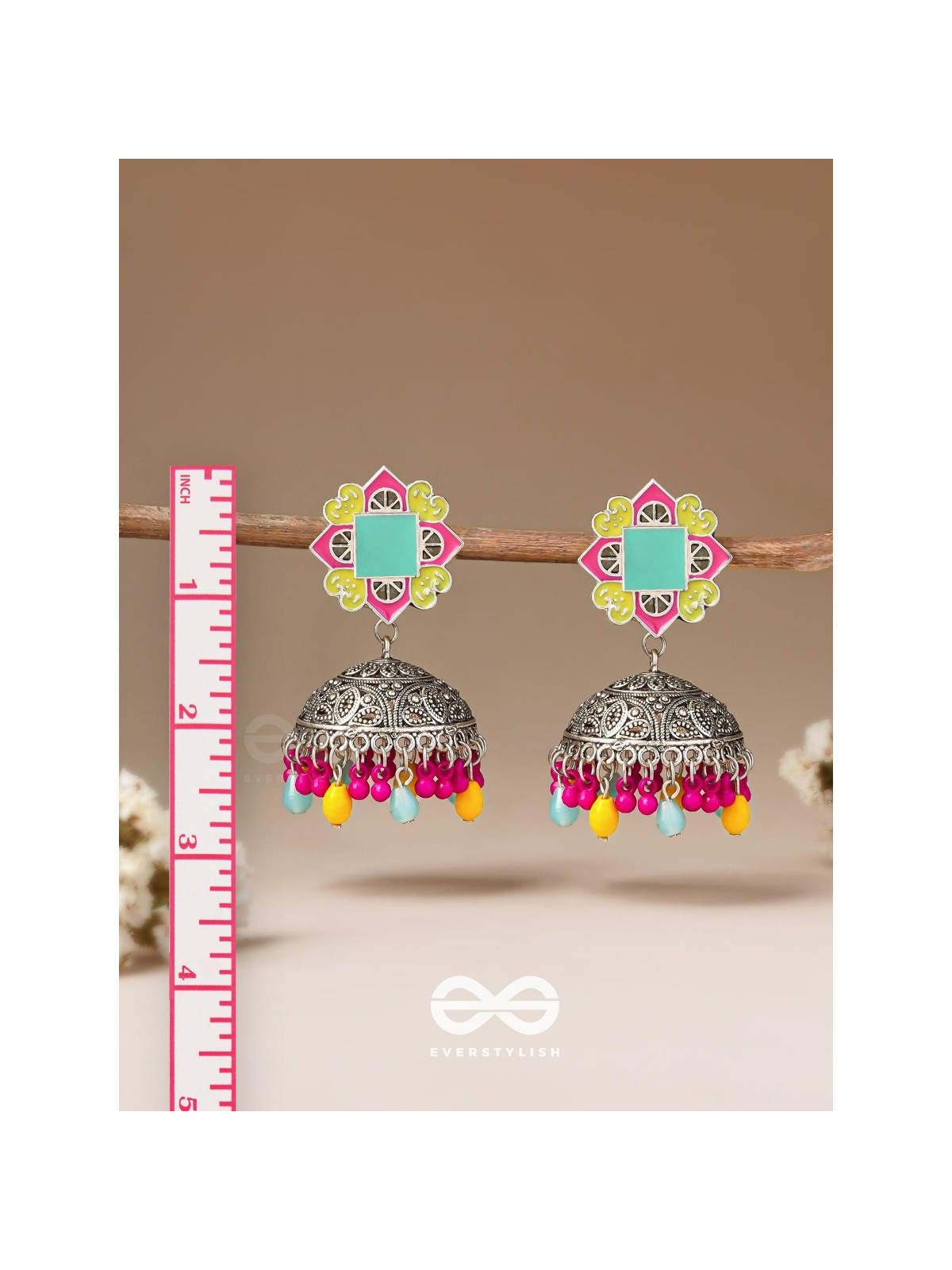 The Flowers Of Spring - Enamelled Oxidised Jhumka Earrings