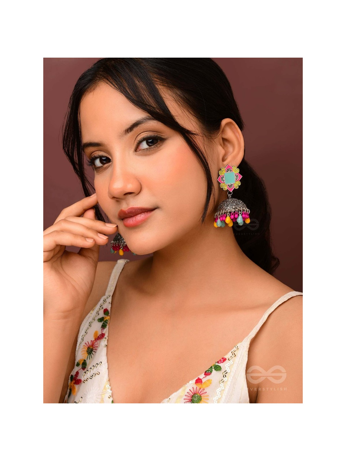 The Flowers Of Spring - Enamelled Oxidised Jhumka Earrings