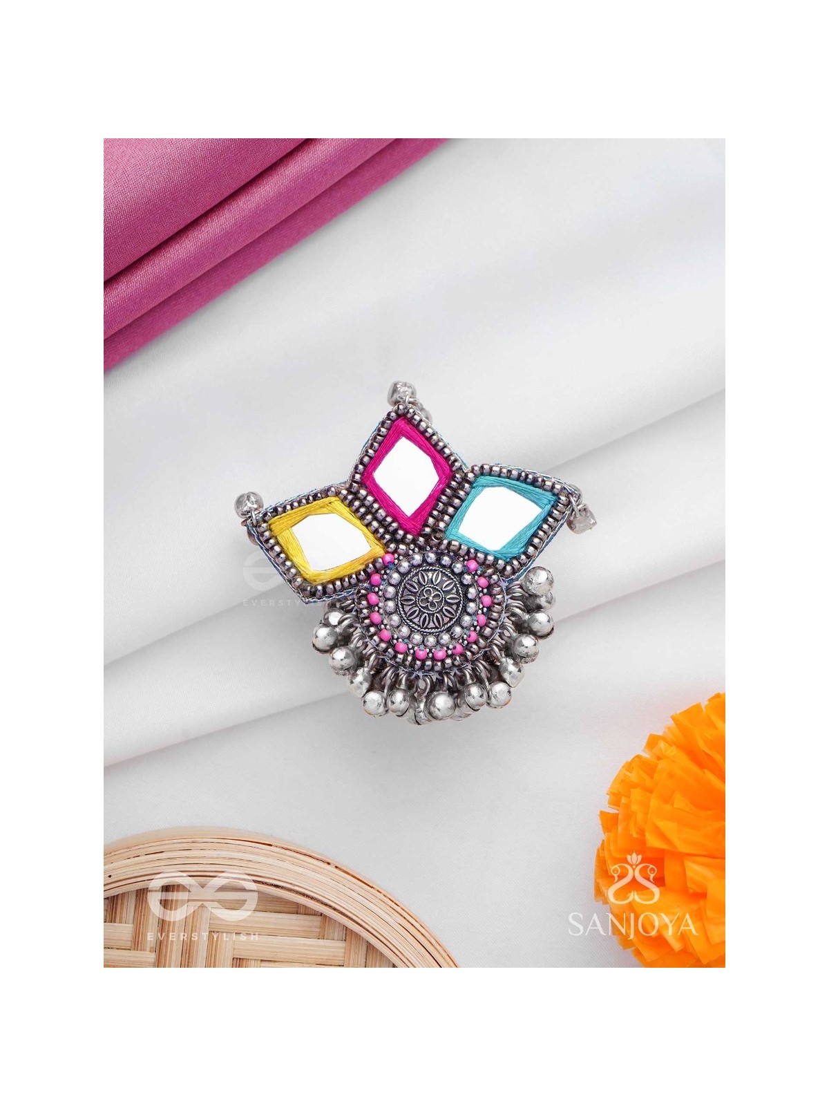  ABHICHARITA- THE TINY CHARMS- MIRROR, RESHAM AND BEADS HAND EMBROIDERED RING