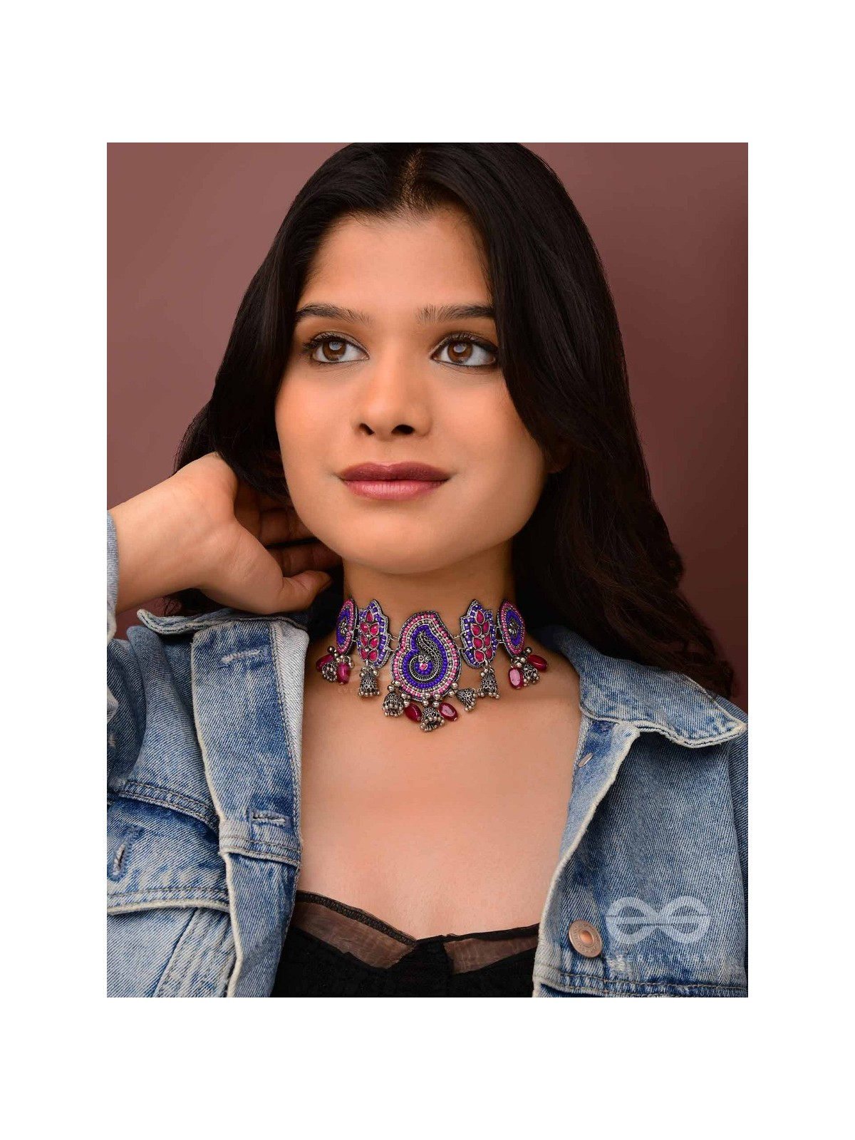 Strimaye - The Passionate Femininity - Beads And Stones Hand Embroidered Oxidised Neckpiece