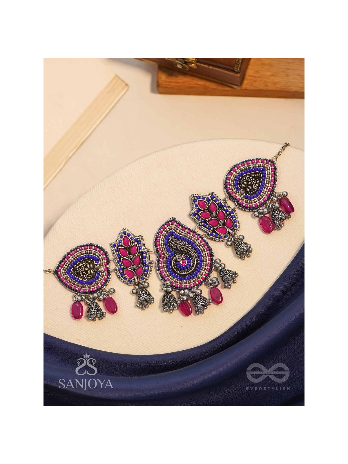 Strimaye - The Passionate Femininity - Beads And Stones Hand Embroidered Oxidised Neckpiece