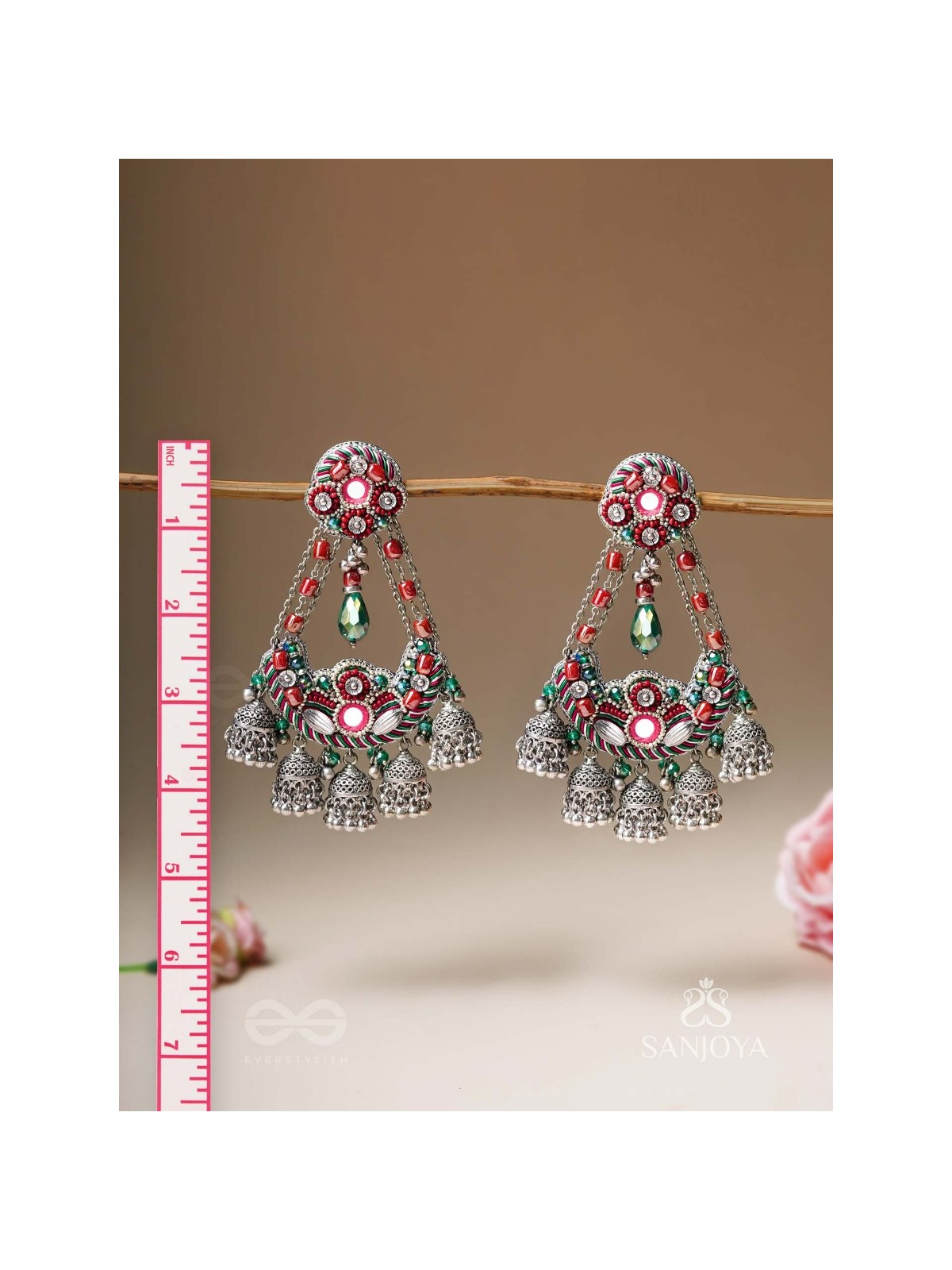 Upkaran- The Insignia Of Royalty- Beads, Dabka And Mirror Hand Embroidered Oxidised Earrings