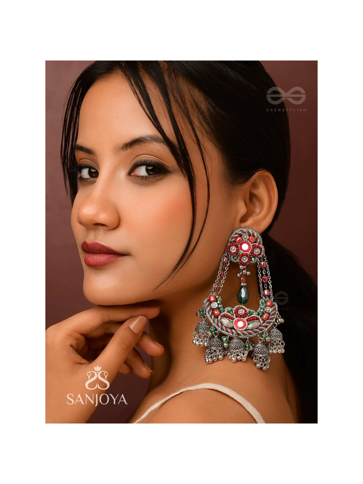 Upkaran- The Insignia Of Royalty- Beads, Dabka And Mirror Hand Embroidered Oxidised Earrings