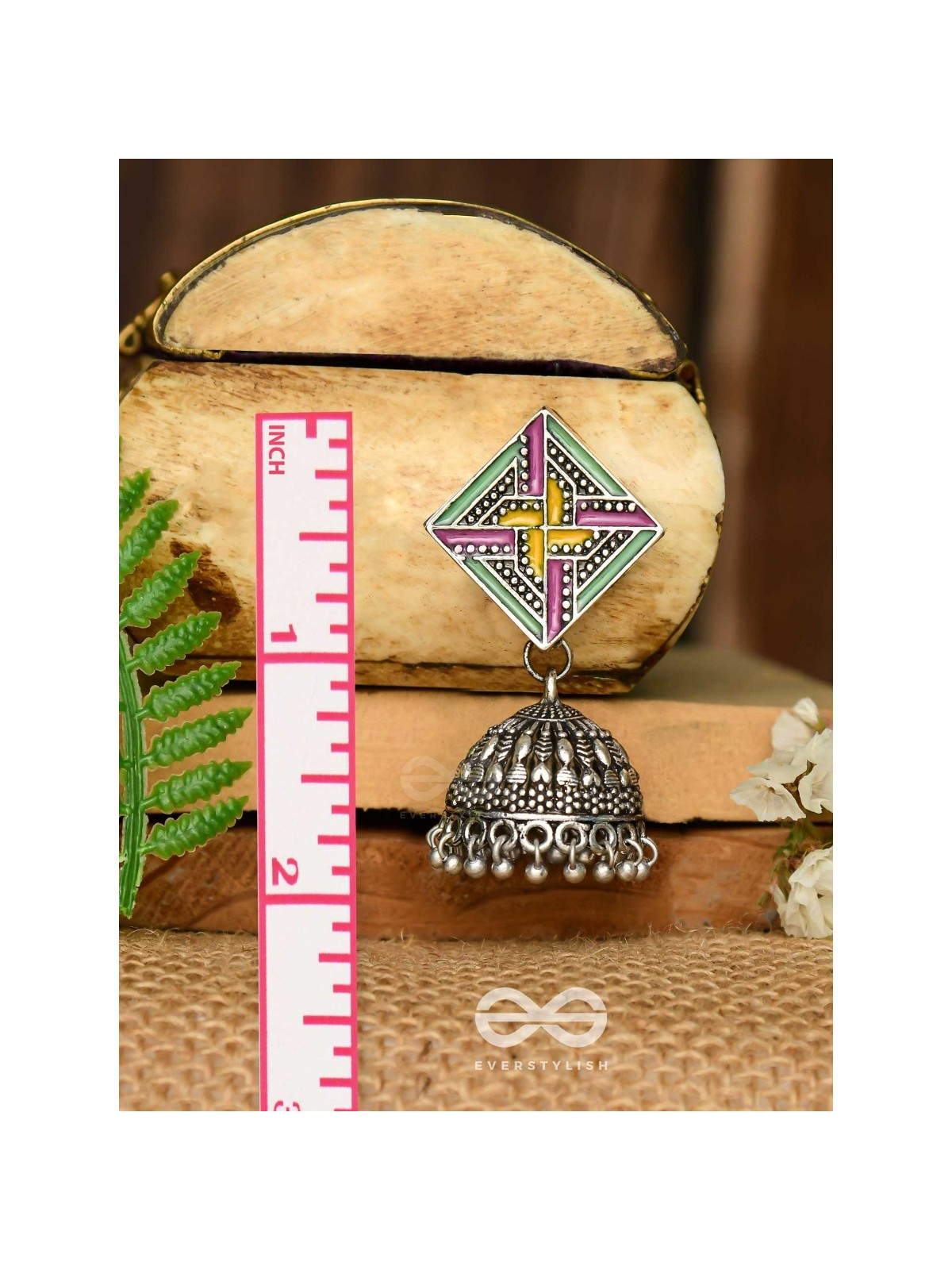 The Dazzled Chakravyuh- Enamelled Oxidised Jhumka Earrings