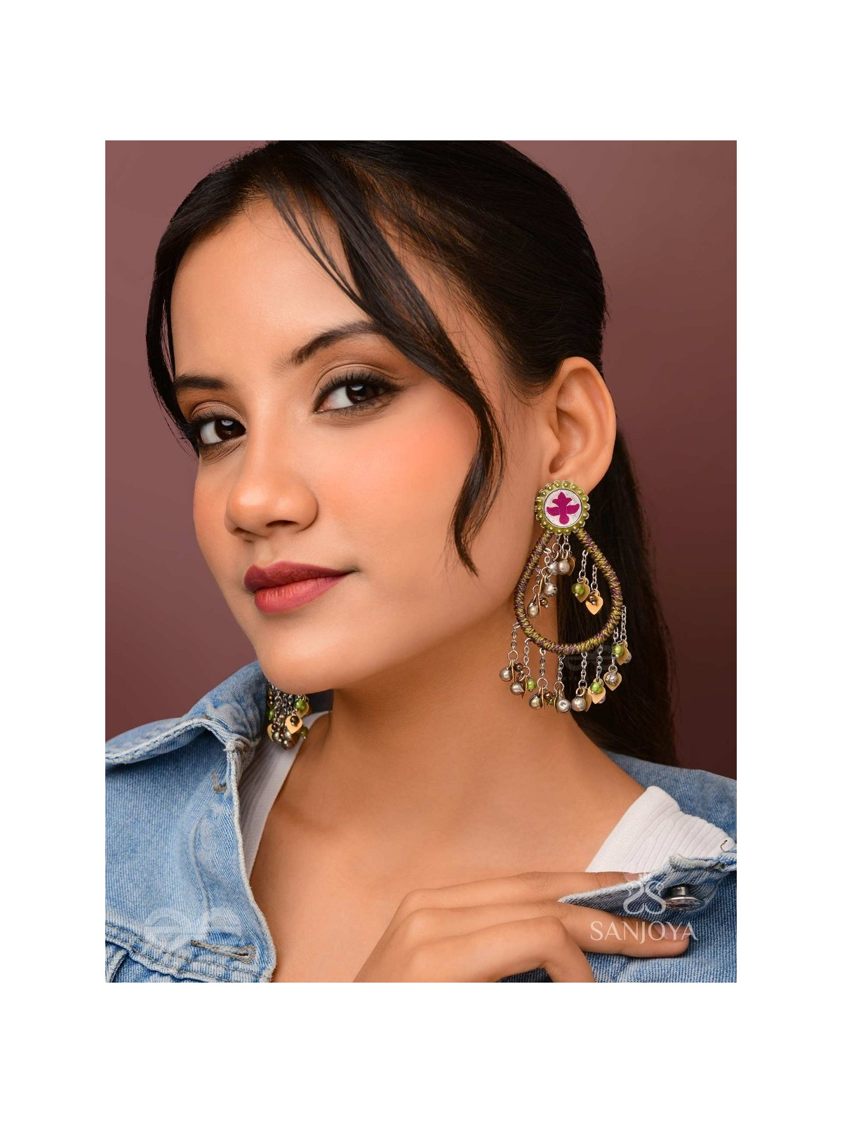 Haarit - The Olive Flutters - Beads Enamelled Oxidised Earrings