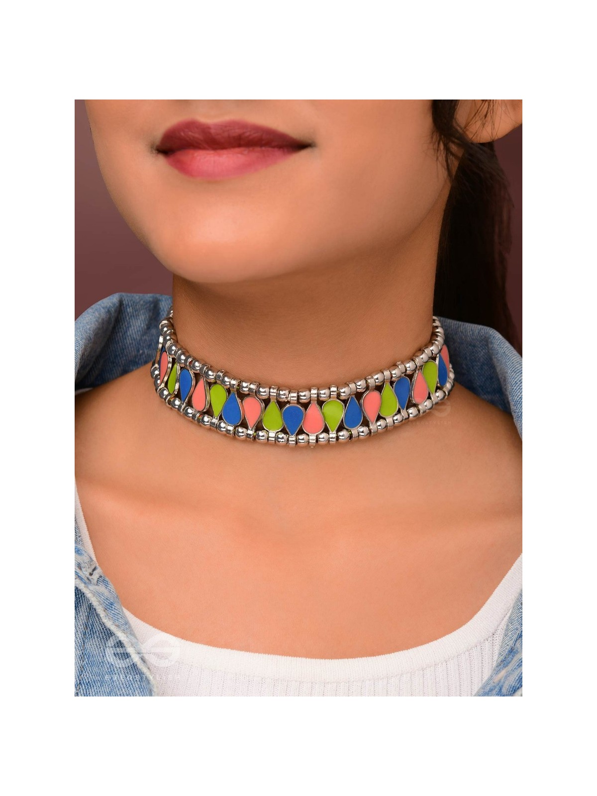 The Vivid Drops - Enamelled Oxidised Choker Neckpiece (Multicolour)