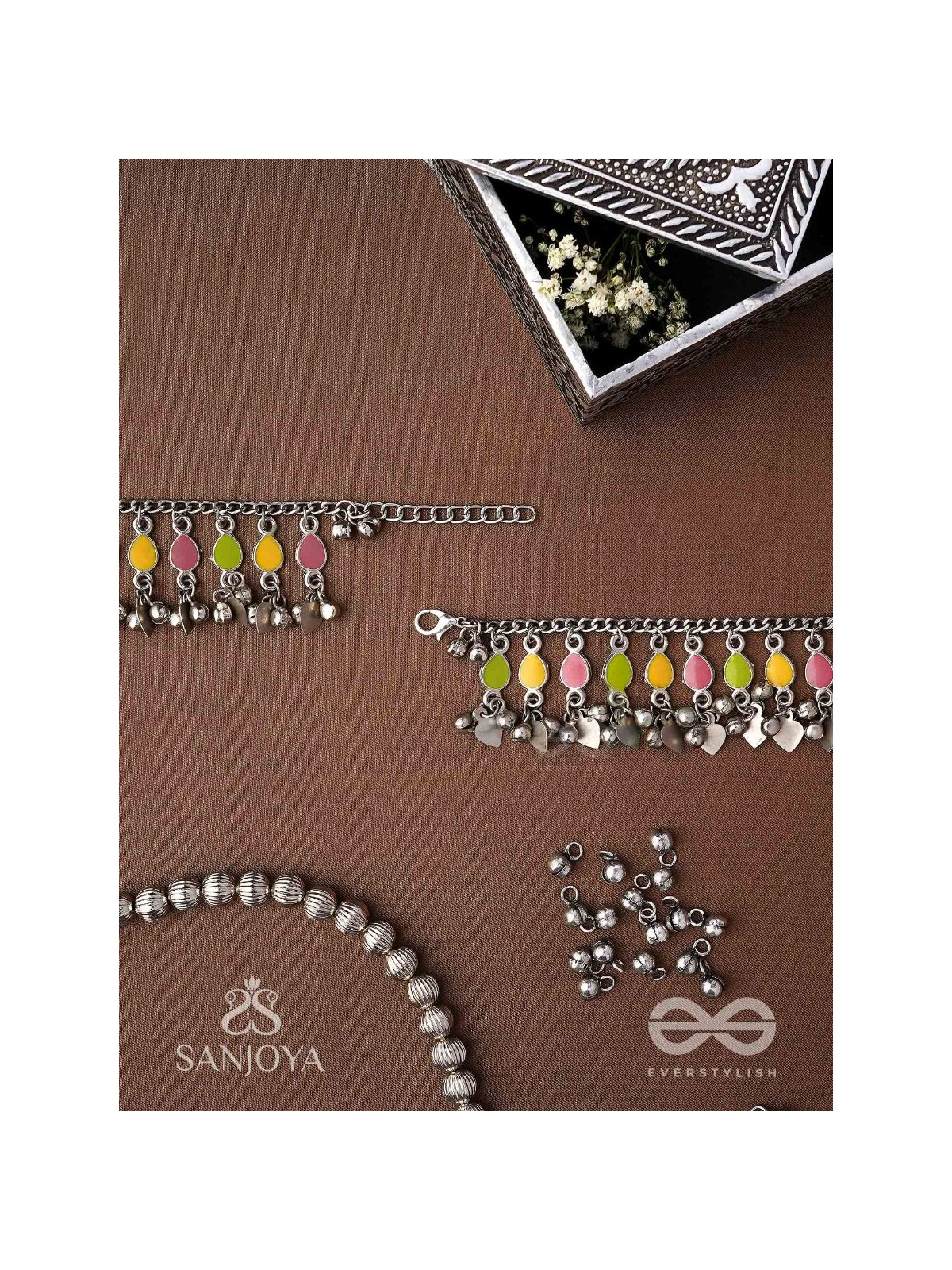 The Dainty Dazzle- Enamelled Oxidised Anklets (Set of 2)