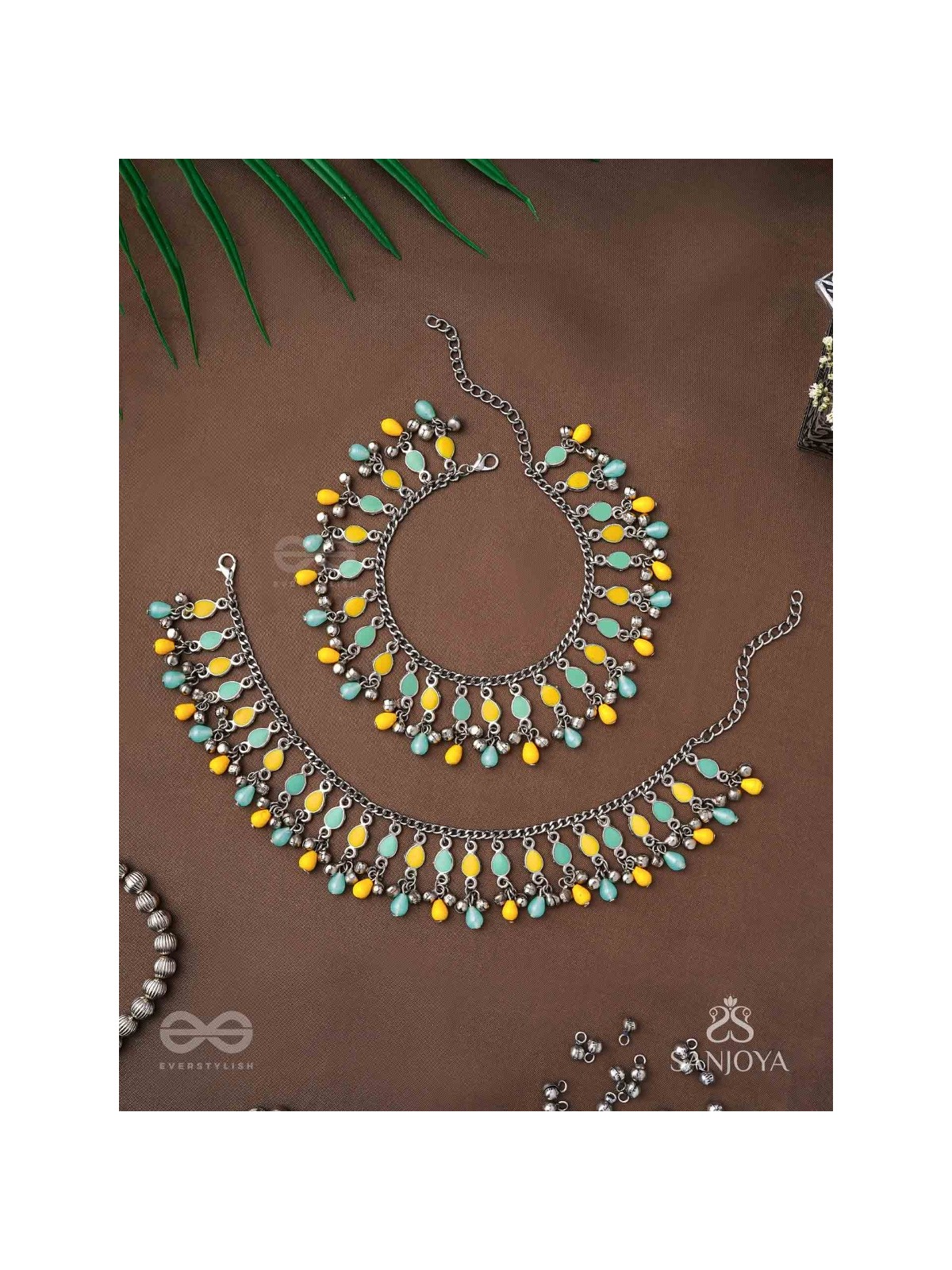 The Sunflower Garden- Enamelled Oxidised Anklets (Set of 2)