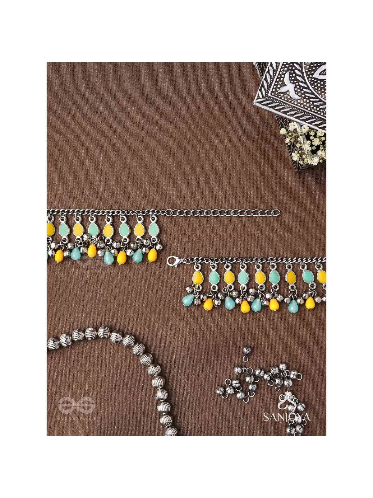 The Sunflower Garden- Enamelled Oxidised Anklets (Set of 2)