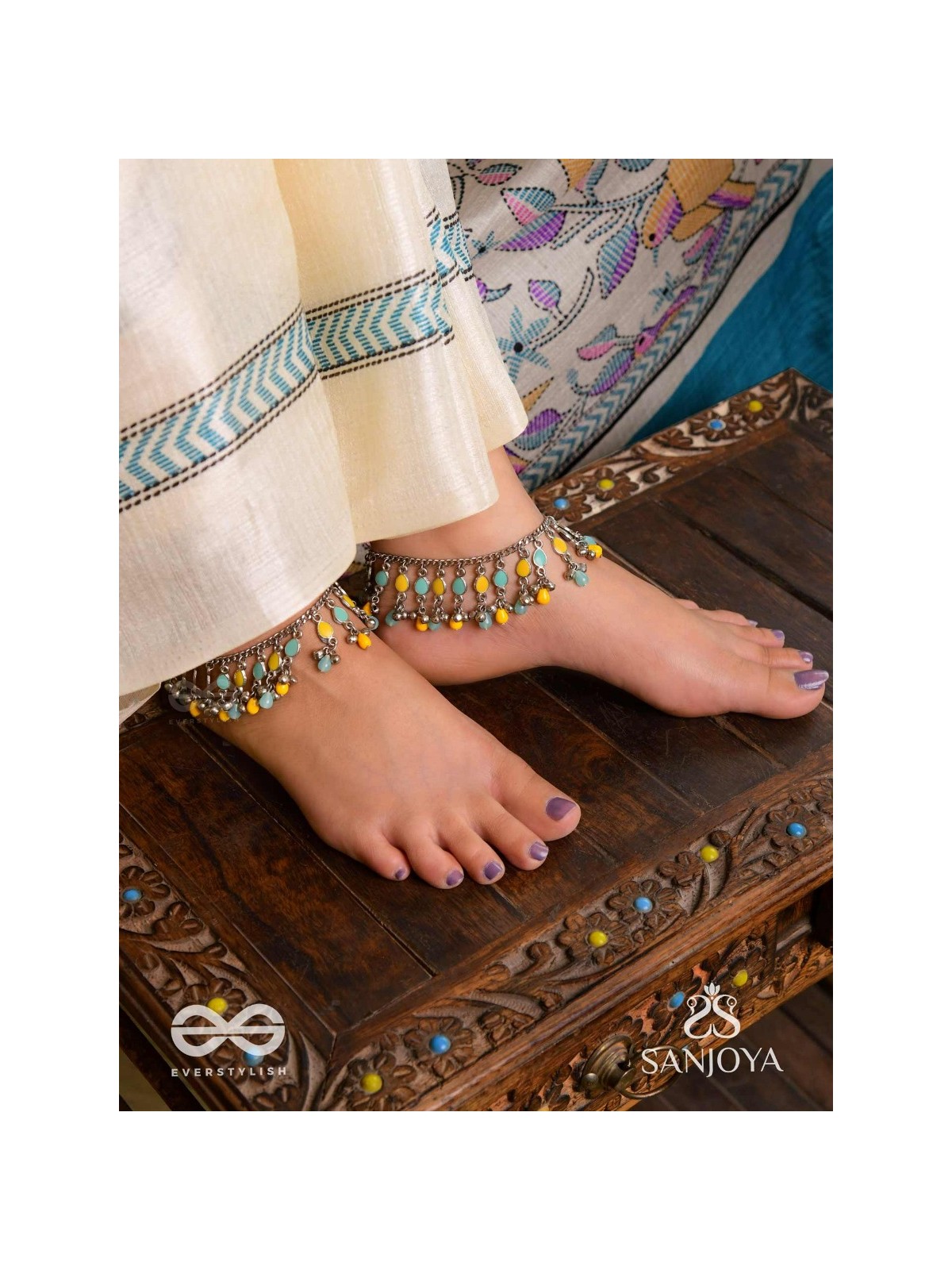 The Sunflower Garden- Enamelled Oxidised Anklets (Set of 2)